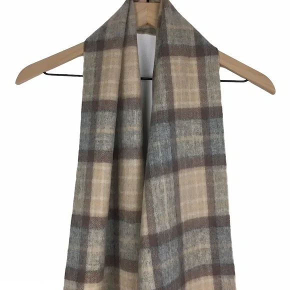 EDINBURGH Scarf 100% Lambswool Plaid Stripe Fringe Soft Cozy Warm Dark Academia